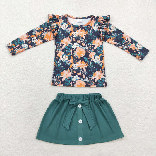 Fall blue floral Skirt Girls Outfits
