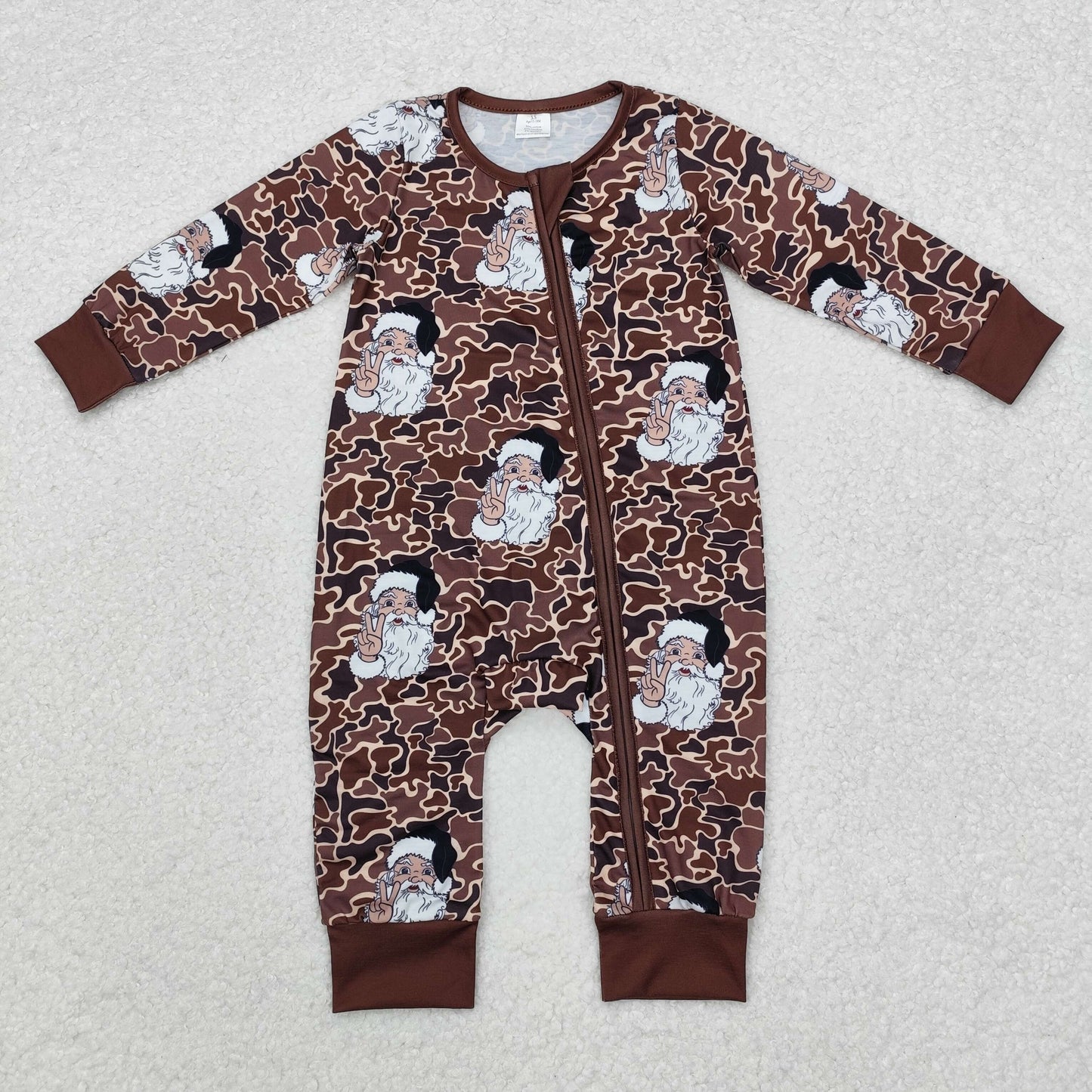 Christmas leopard santa print Baby Romper With zipper( material contains bamboo )