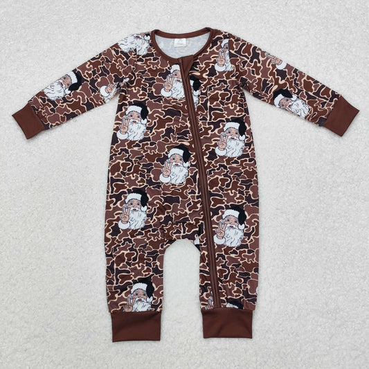 Christmas leopard santa print Baby Romper With zipper( material contains bamboo )