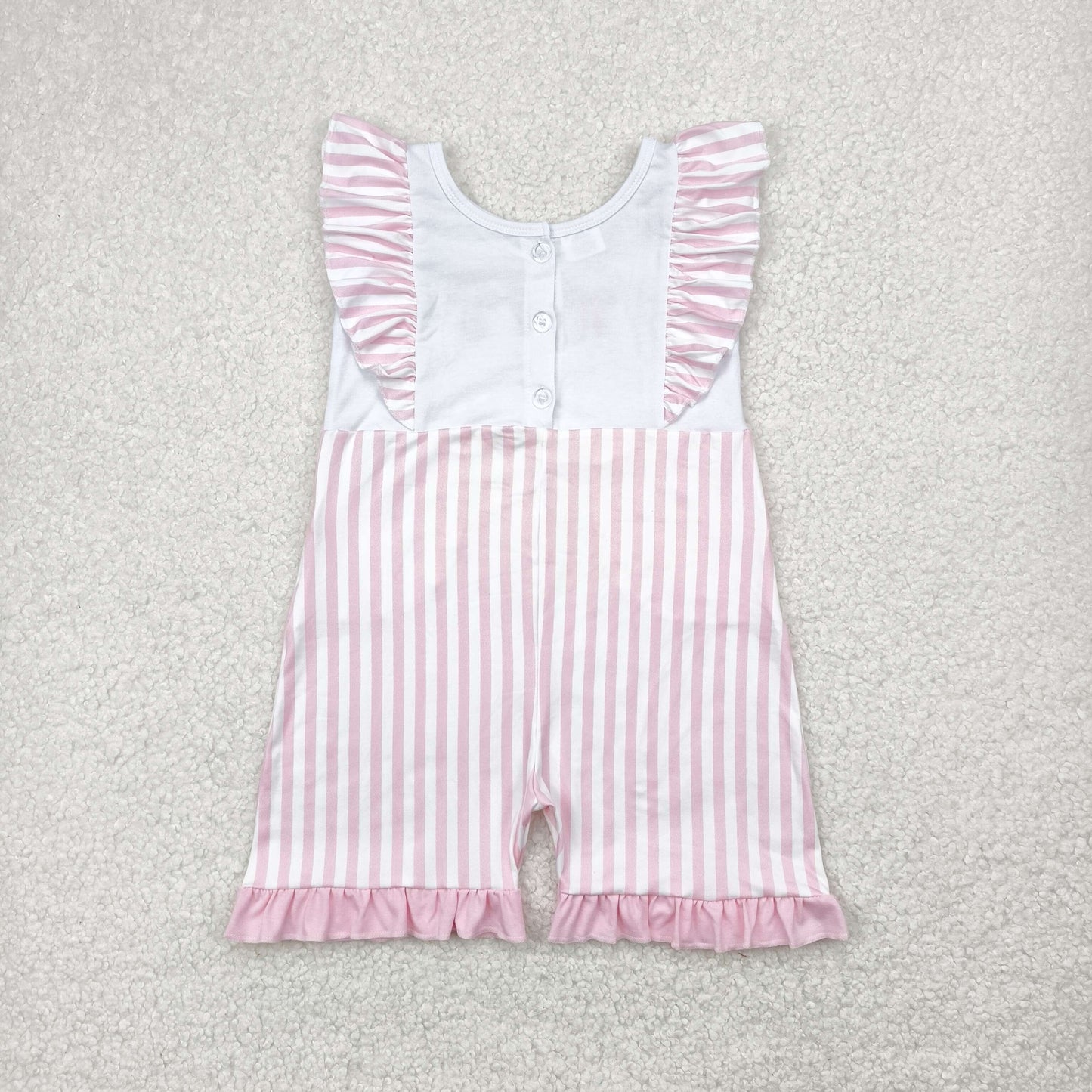 Pink bow embroidery stripe sleeveless Baby Romper
