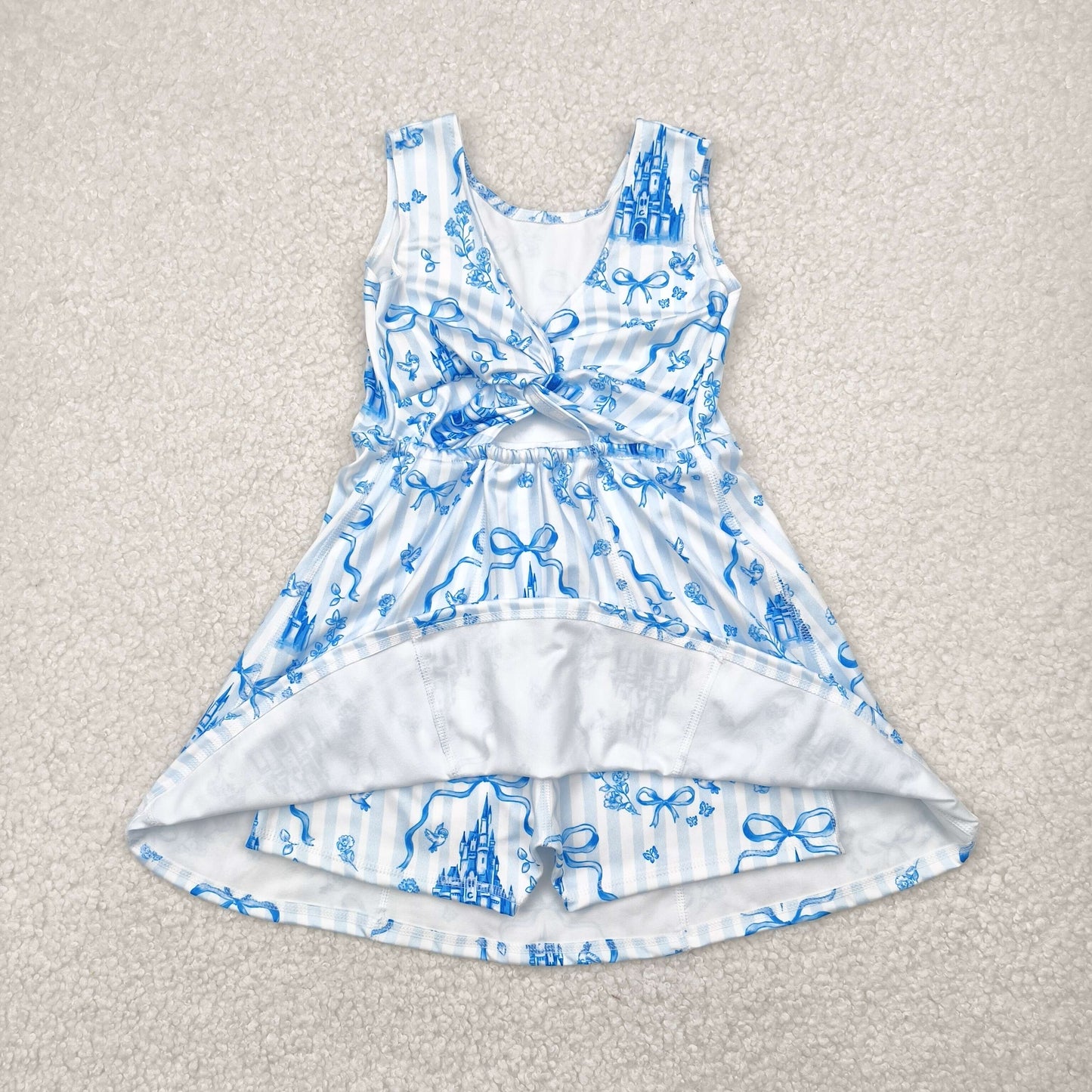 blue castle flowers yoga sleeveless print girl dress