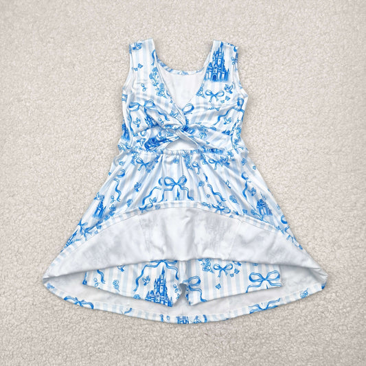 blue castle flowers yoga sleeveless print girl dress