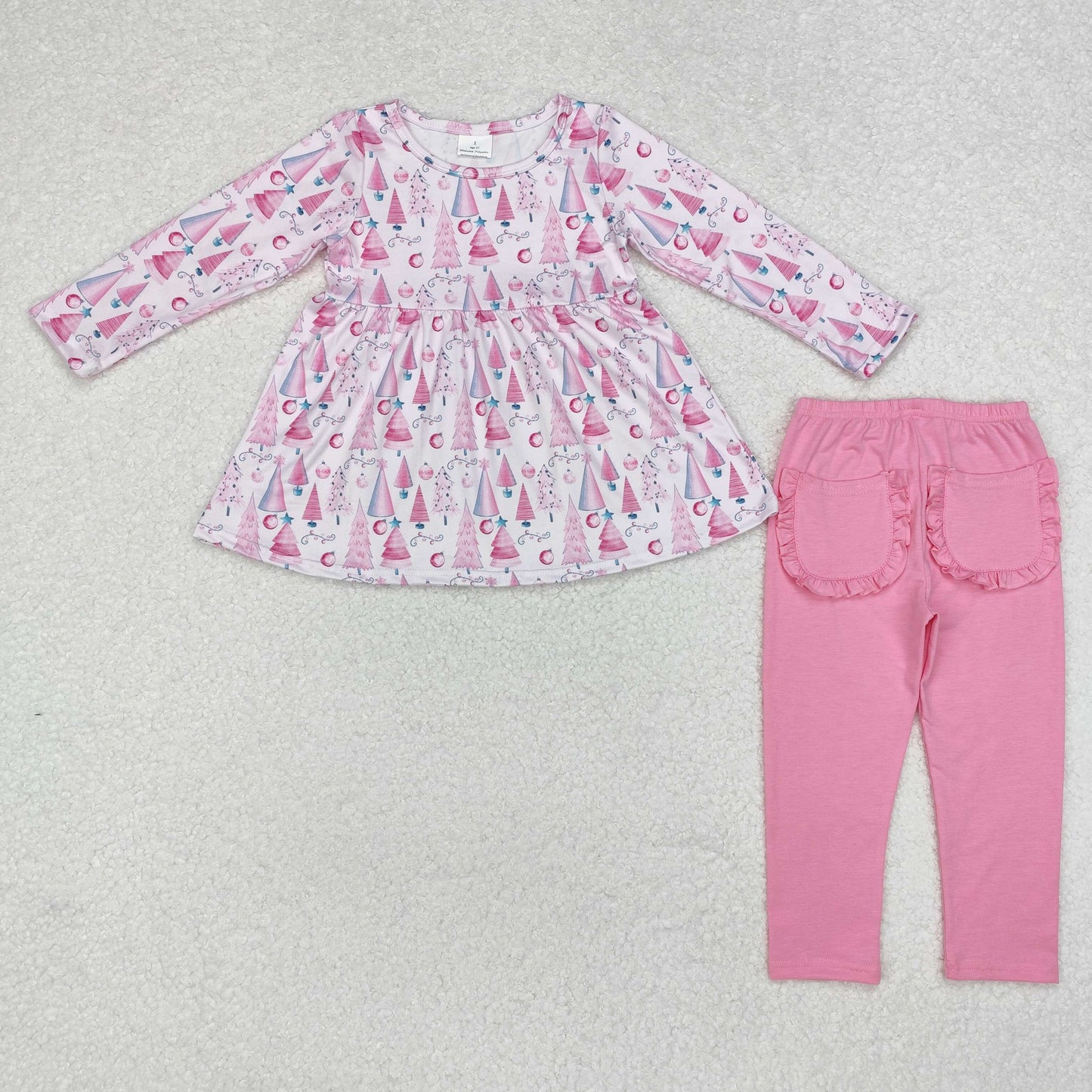 Christmas Pink tree leggings pants Girls Set