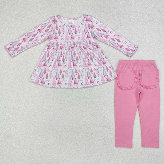 Christmas Pink tree leggings pants Girls Set