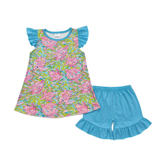 Green flowers Short Girls top Summer Girls Set