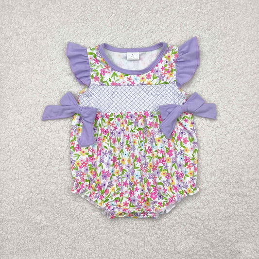 Purple flowers embroidery Baby Romper