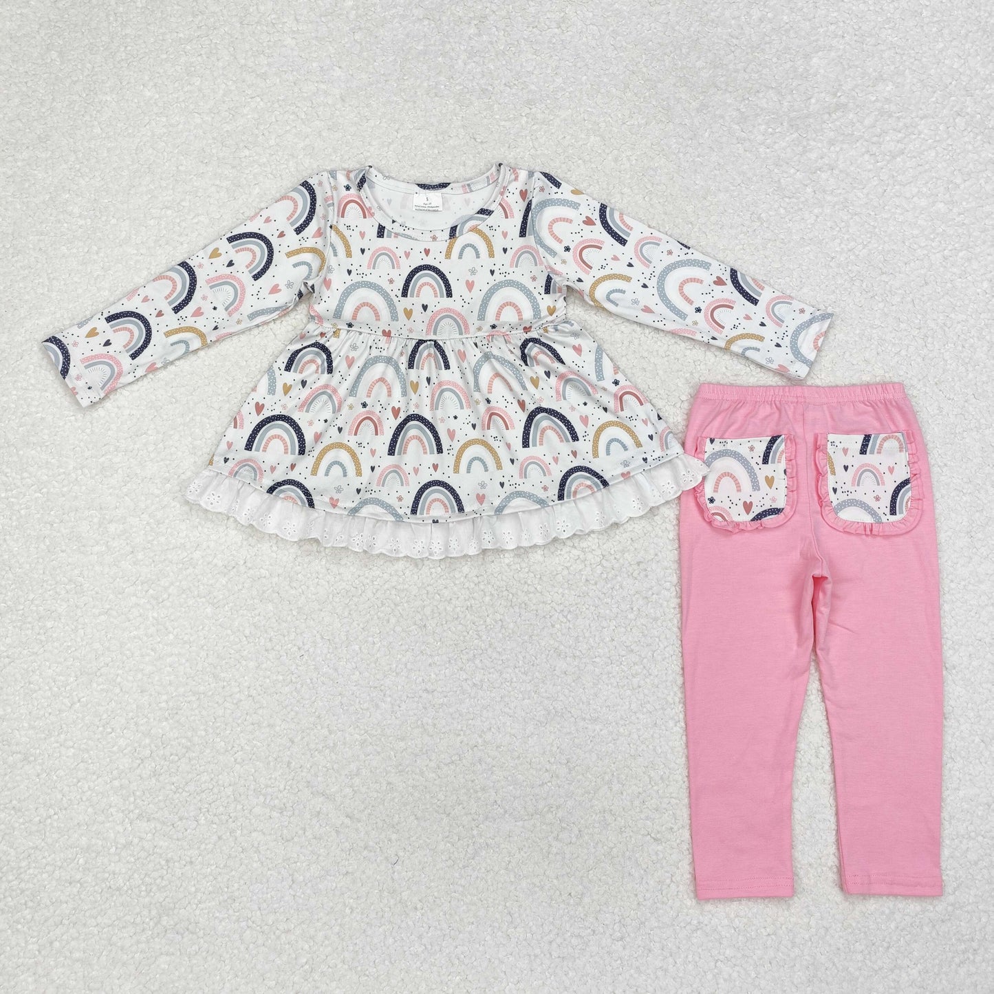 Fall Rainbow print Long Sleeve Pants Girls Set
