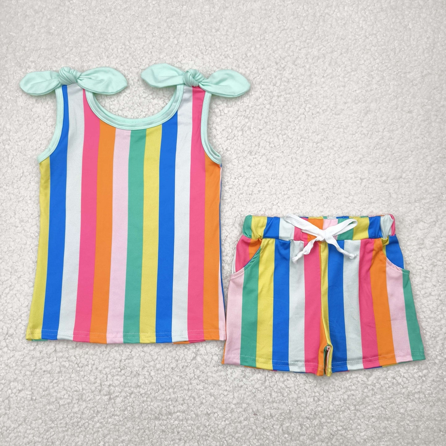 colorful stripe bow Girls Suit Summer Set
