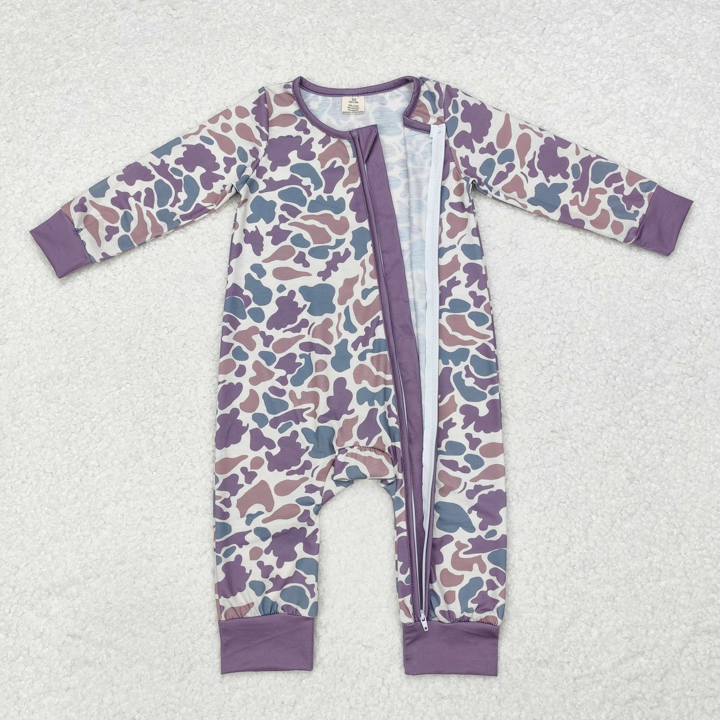 Purple leopard With Zipper print Long Sleeve romper ( material contains bamboo )
