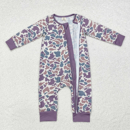Purple leopard With Zipper print Long Sleeve romper ( material contains bamboo )