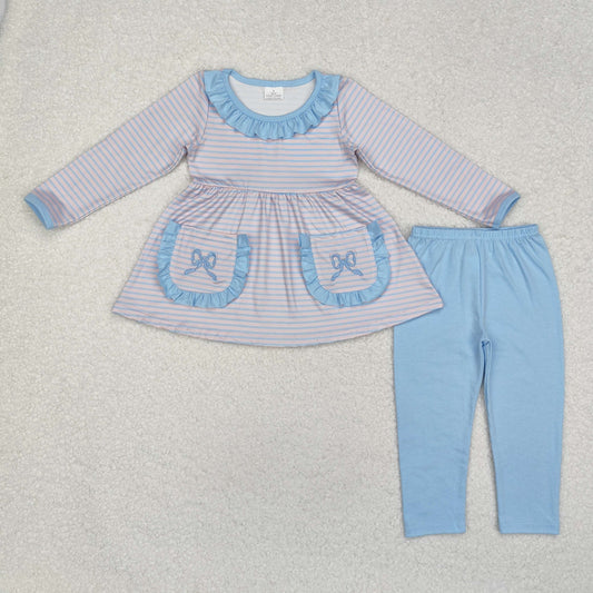 Blue stripe with Pockets Long Sleeve Girls Set