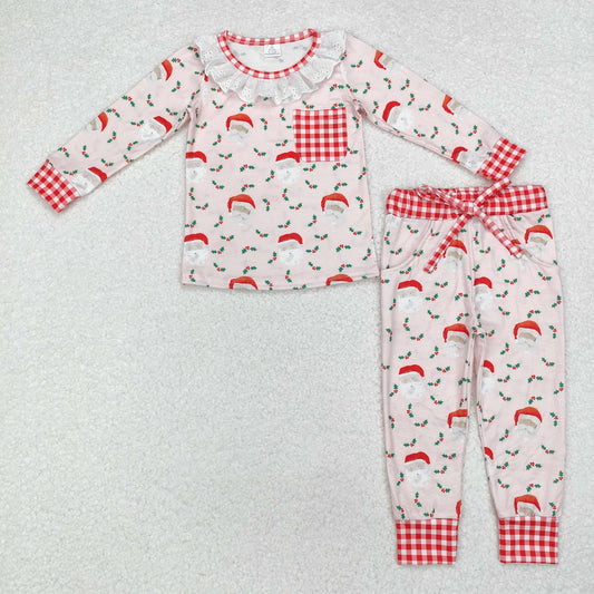 Christian Red Santa Print Long Sleeve Pajamas ( material contains bamboo )