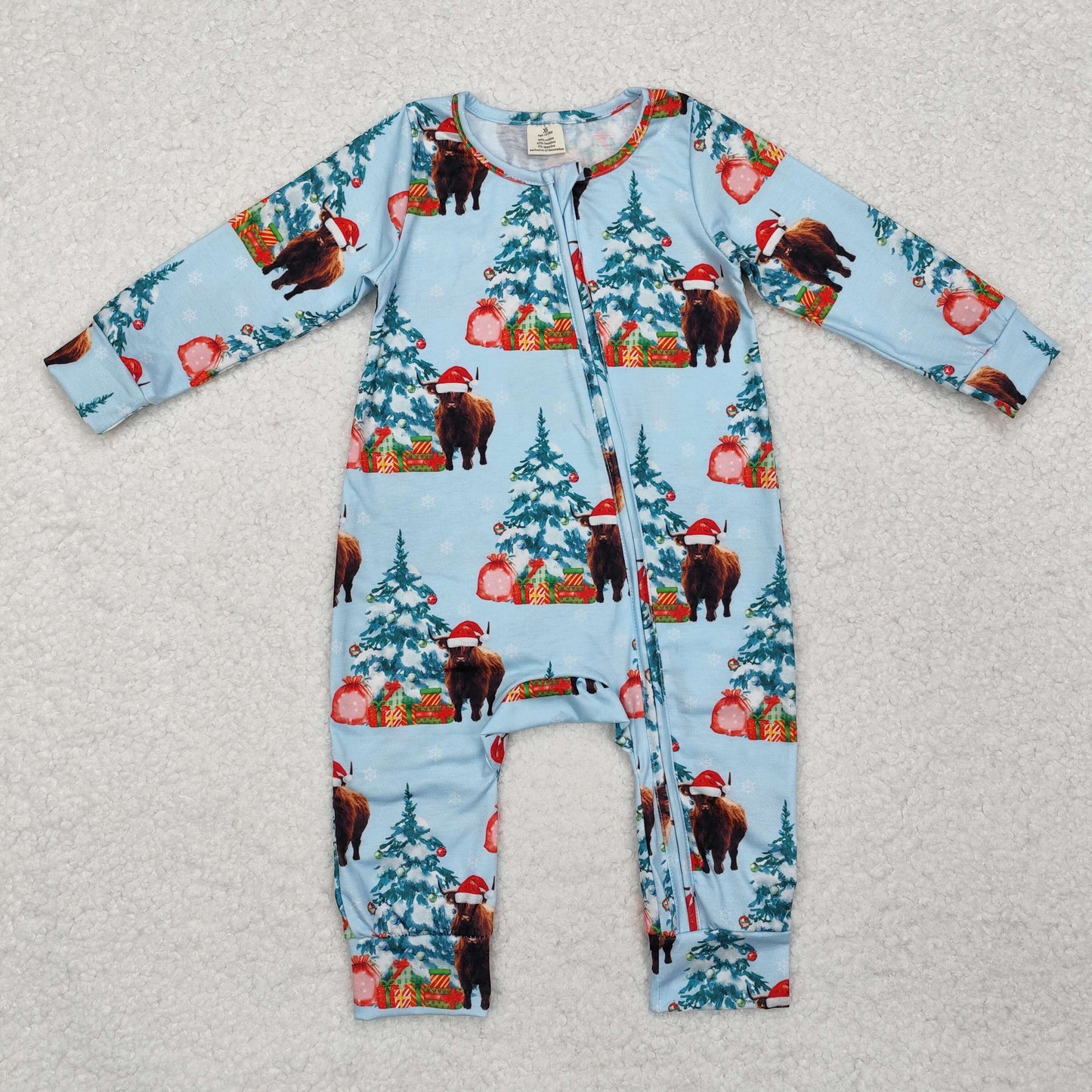 Christmas blue cow print Baby Romper With zipper( material contains bamboo )
