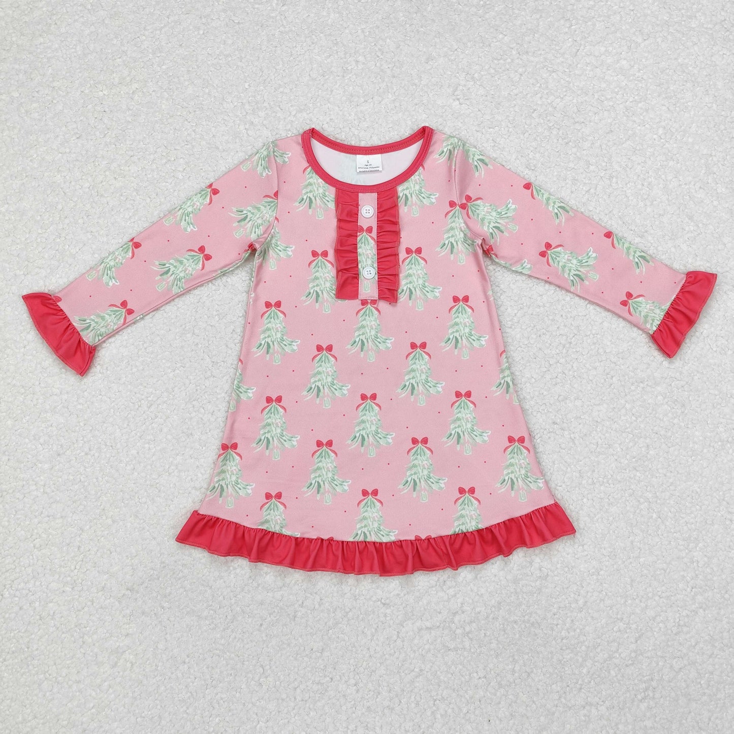 Christmas Red tree Pattern Cartoon Long Sleeve Girls Dress
