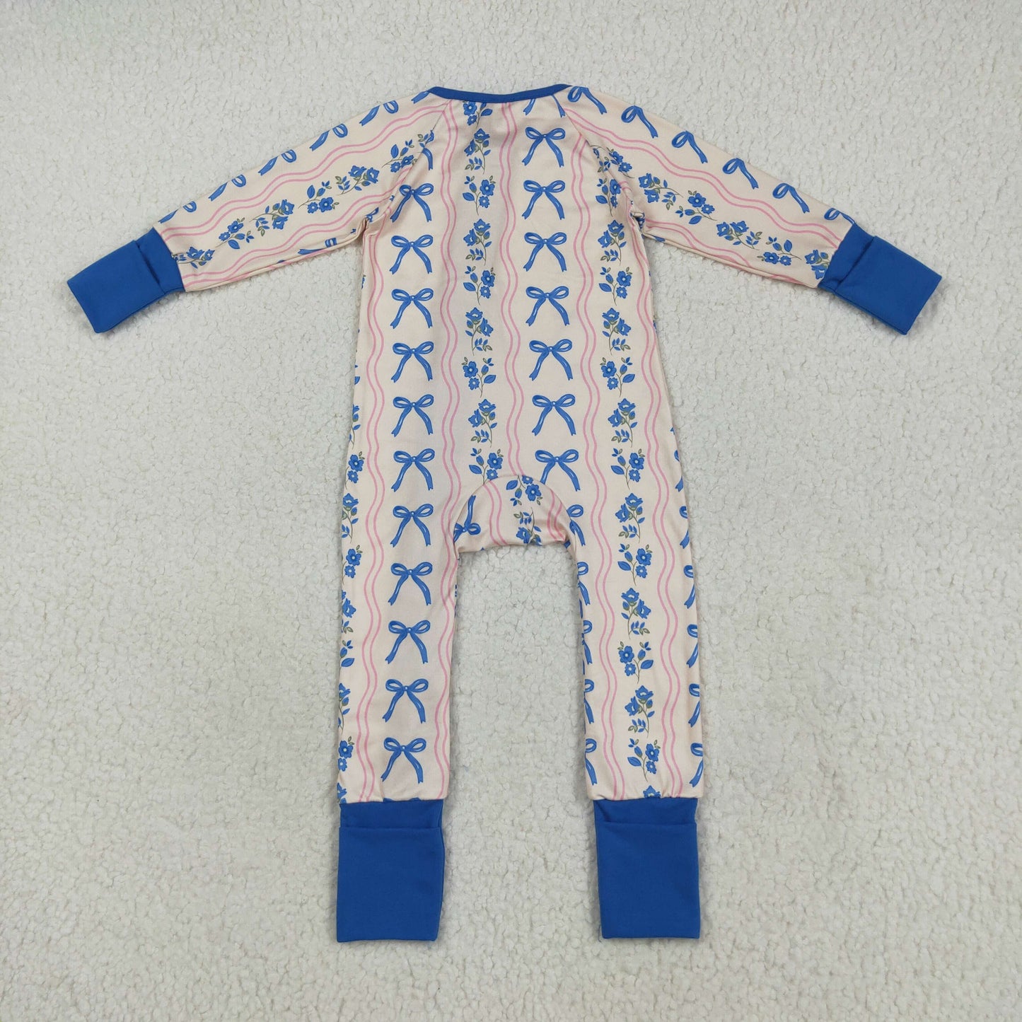 blue bows print Baby RomperLR2327