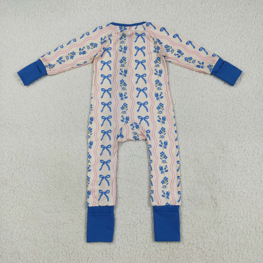 blue bows print Baby RomperLR2327