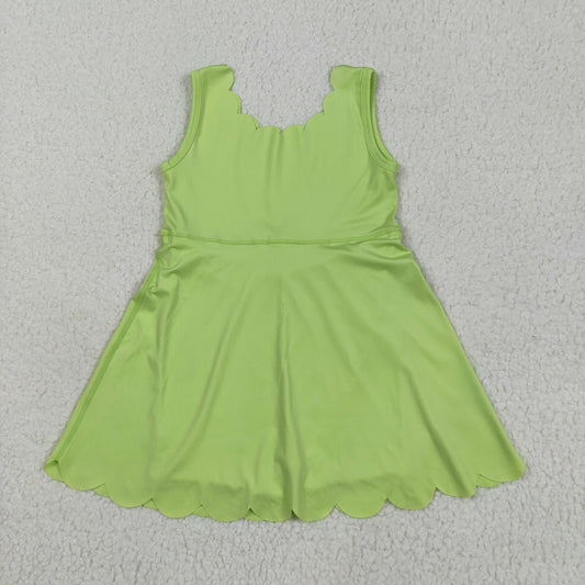 Light green solid yoga sleeveless print girl dressGSD2374
