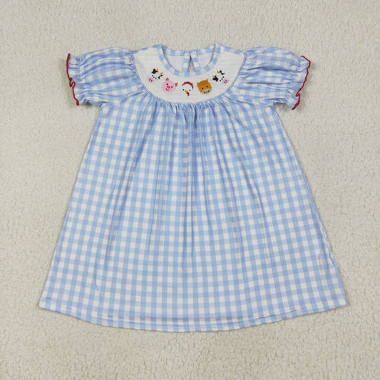 Blue Plaid animals Smock Girls DressGSD2275