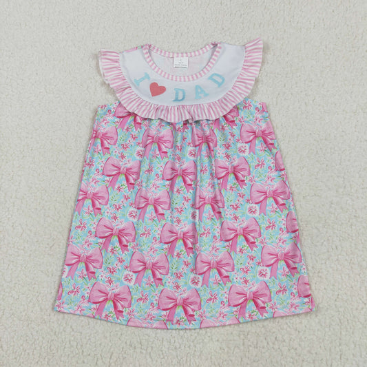pink bows I love dad embroidery Girls dress