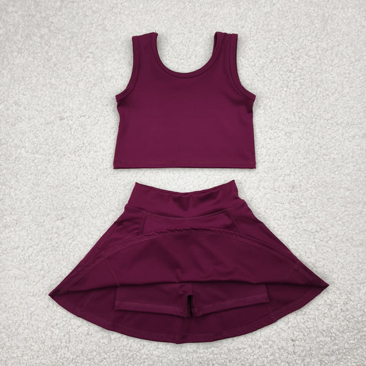 Wine-colored yoga sleeveless girl set