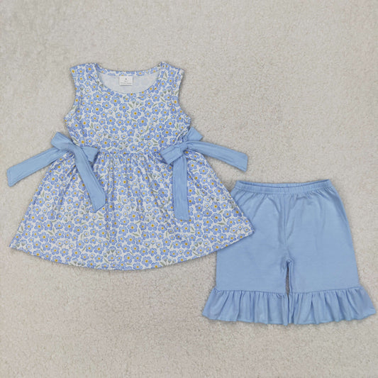 Summer Blue flowers short sleeve girls SetGSSO2204