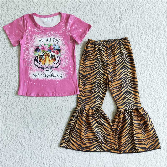 Pink Tiger Flowers short sleeve girls Set