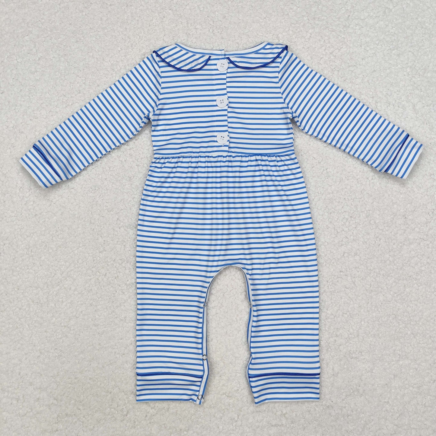 Blue Embroidery Dog Baby Romper