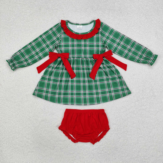 Christmas Green plaid Long Sleeve Girls Bummies