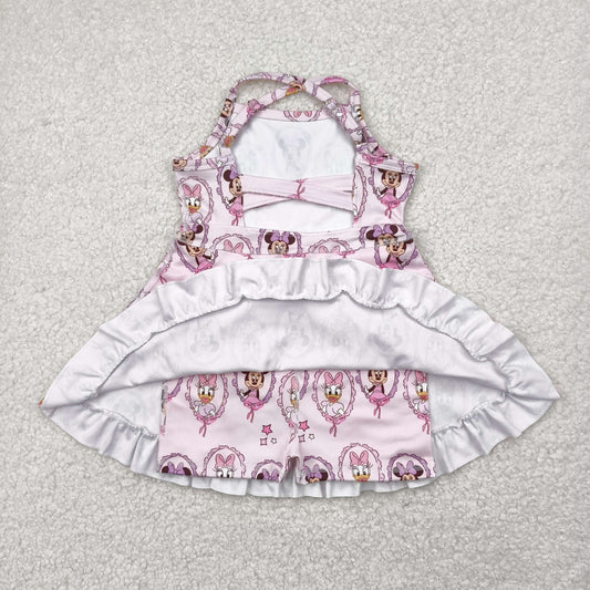 Pink cartoon yoga sleeveless print girl set