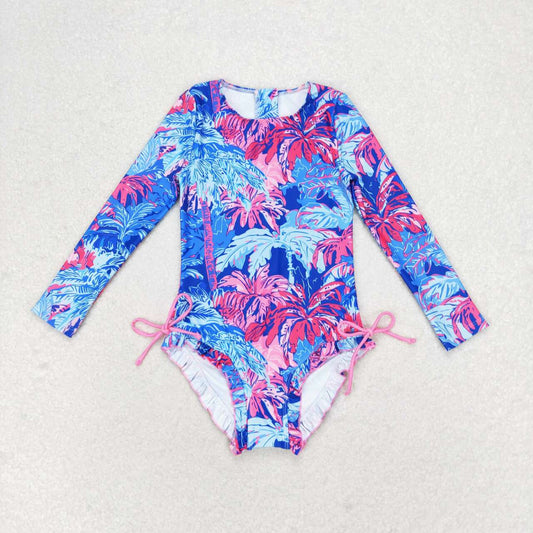 one pic flowers print long sleeve Swimsuit
