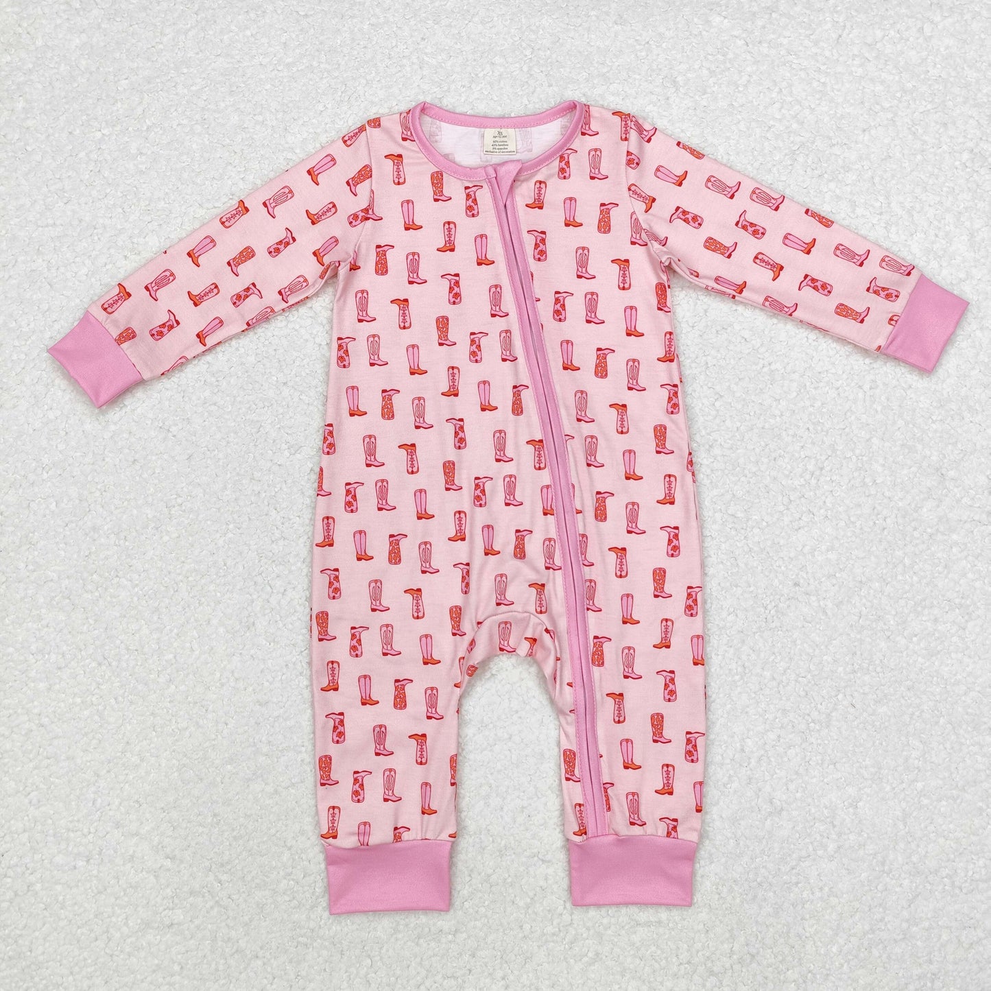 Western pink boots print Baby Romper With zipper( material contains bamboo )