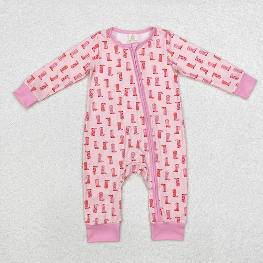Western pink boots print Baby Romper With zipper( material contains bamboo )