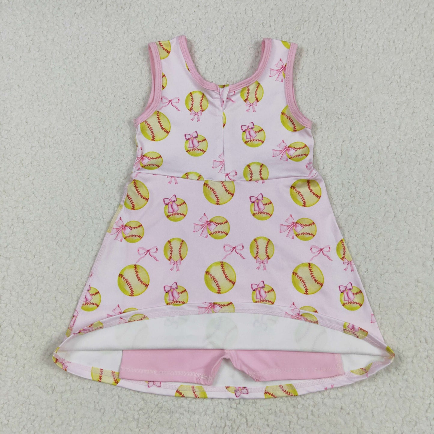 pink softball yoga sleeveless Dress print girl set