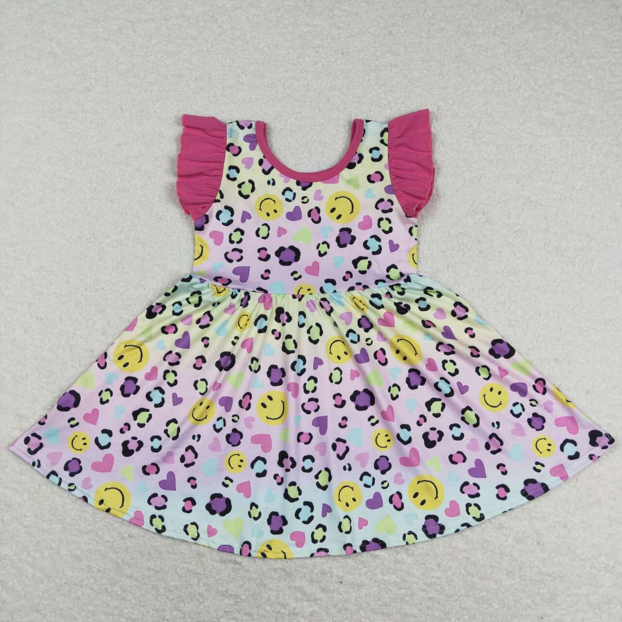 leopard print smile Short Sleeve Girls Dress