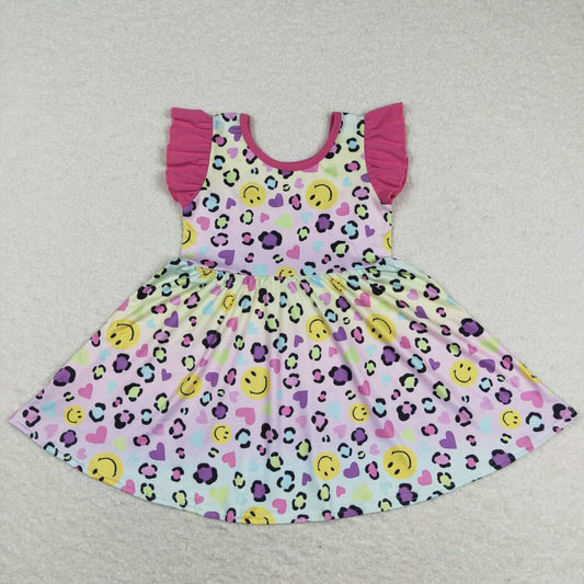leopard print smile Short Sleeve Girls Dress
