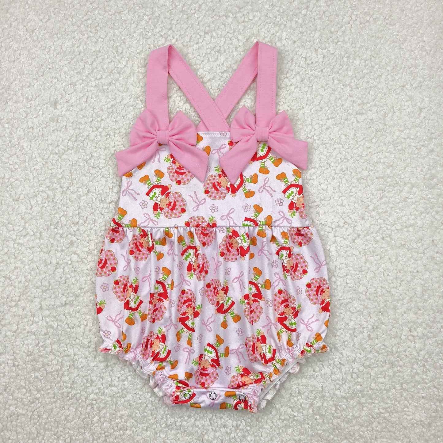 Pink cartoon flowers sleeveless Baby Romper