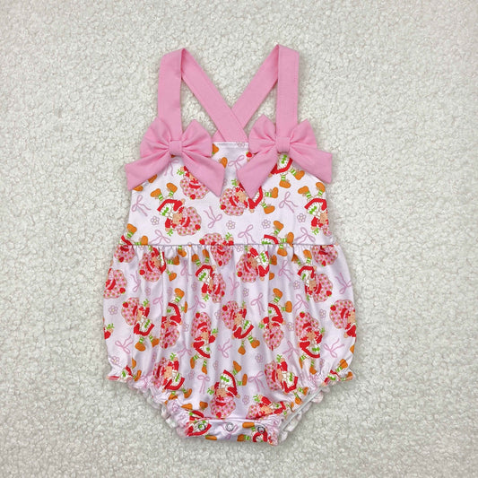 Pink cartoon flowers sleeveless Baby Romper