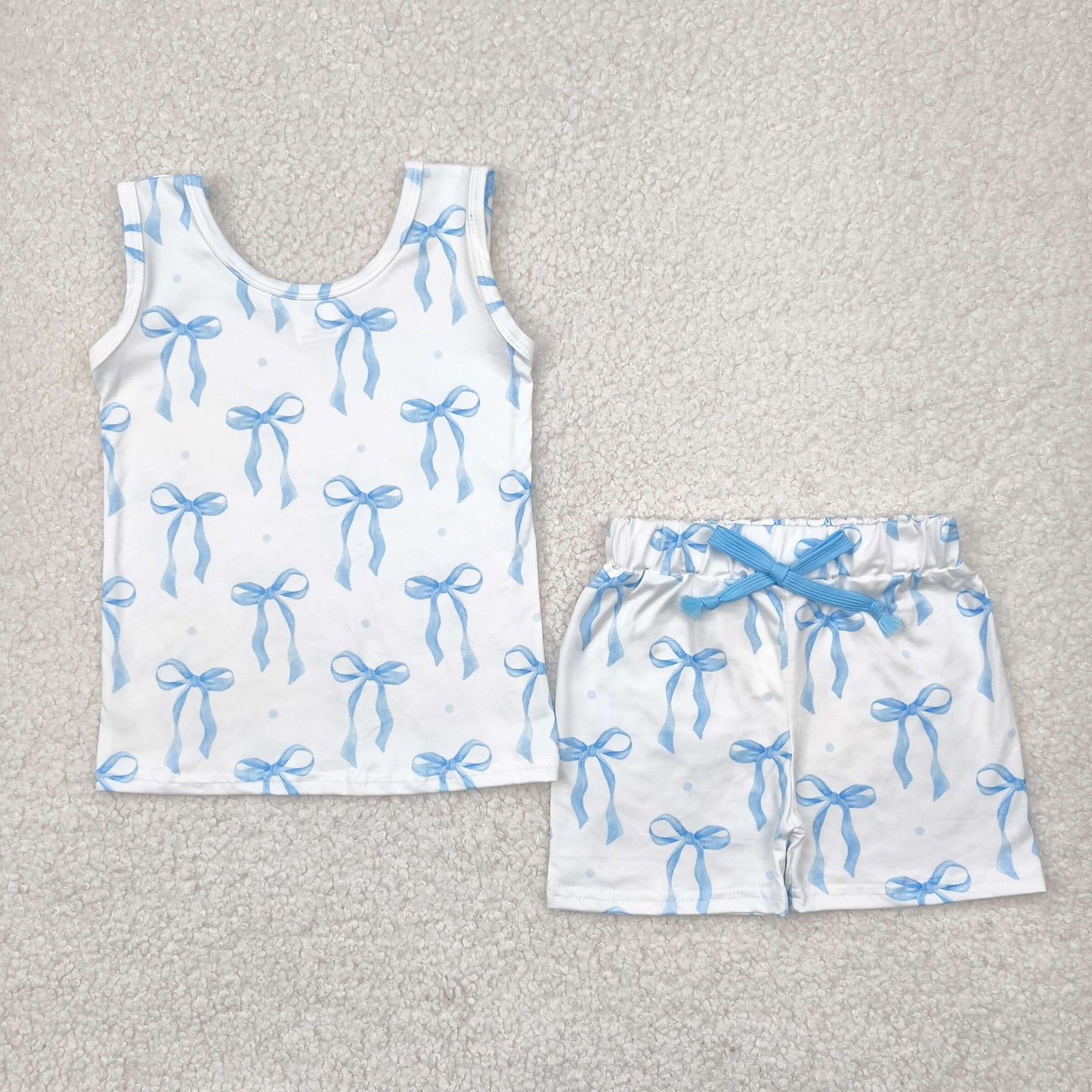 blue bows Girls Suit Summer Set