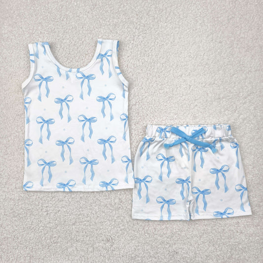 blue bows Girls Suit Summer Set