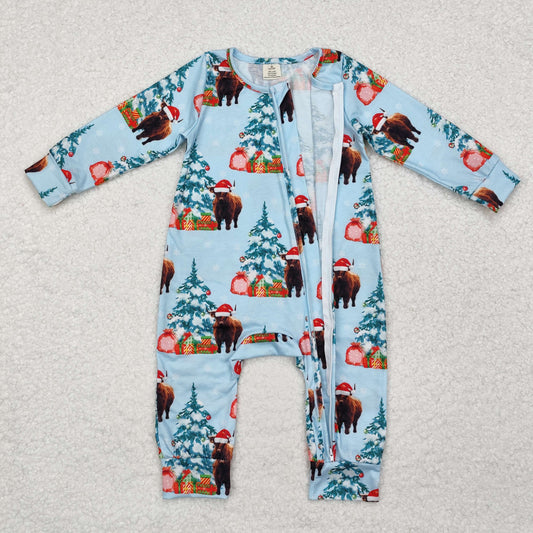 Christmas blue cow print Baby Romper With zipper( material contains bamboo )