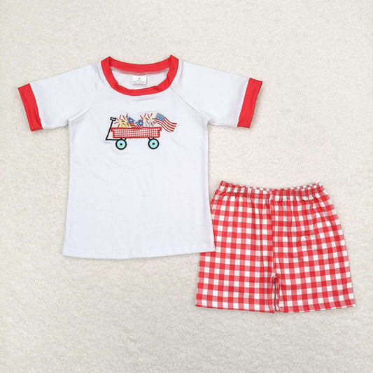 July Of 4th Embroidered car Boy Suit Summer Set