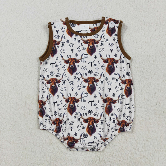 brown cattle print sleeveless Baby Romper