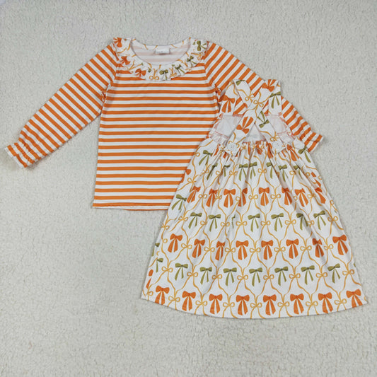orange green bows print Girls Set
