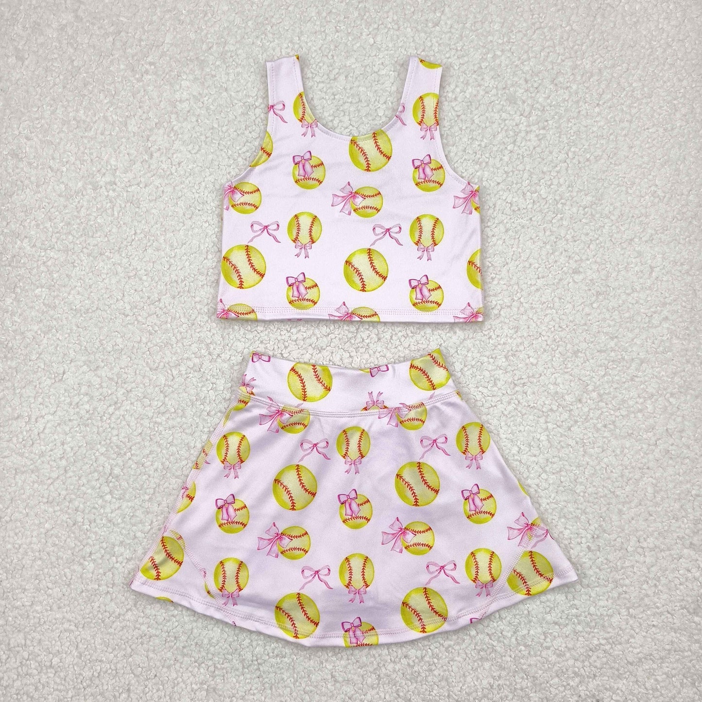 Pink Softball yoga sleeveless print girl set