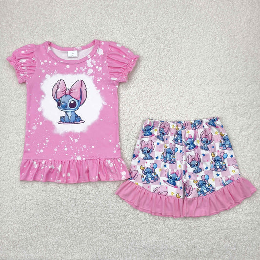 Pink cartoon Girls Suit Summer Set