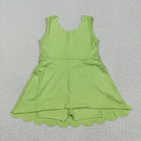 Light green solid yoga sleeveless print girl dressGSD2374