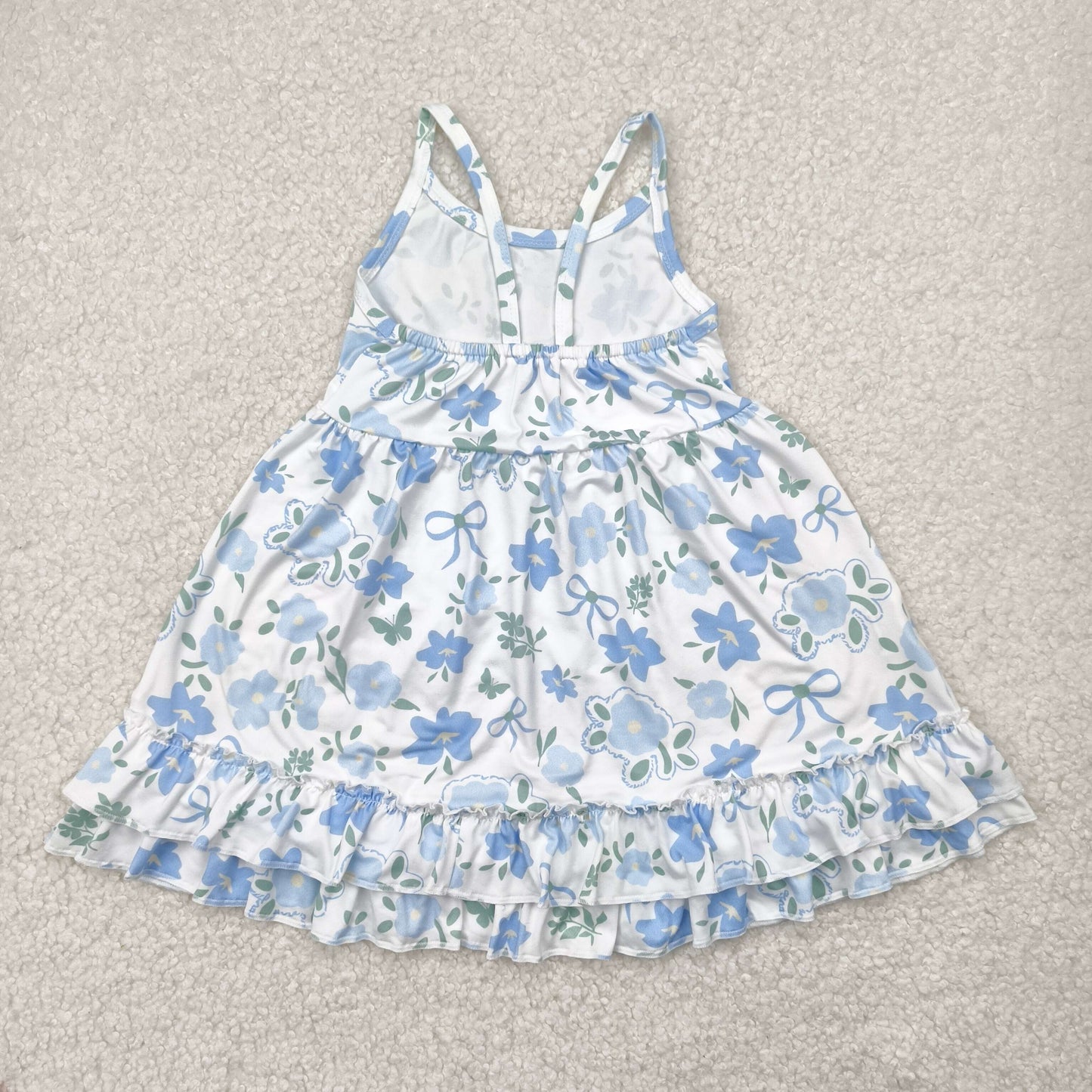 Blue flowers print Short Girls Dress