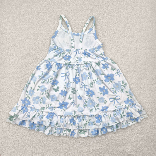 Blue flowers print Short Girls Dress