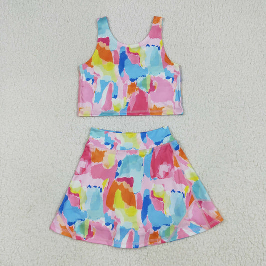 colorful print yoga girl Sleeveless set GSD2625
