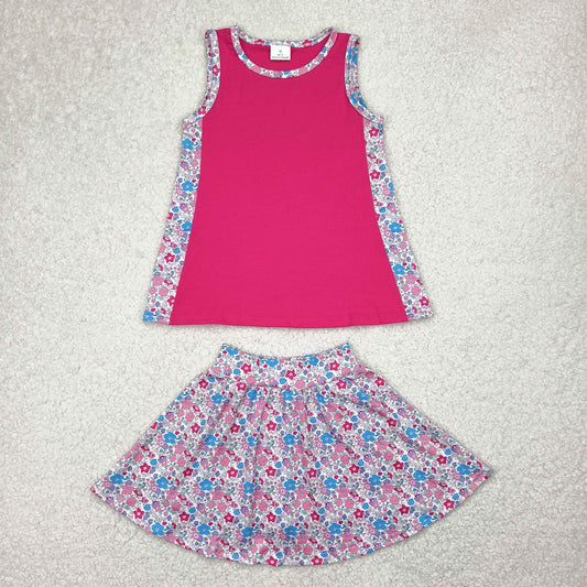Summer hot pink flower sleeveless girls Set